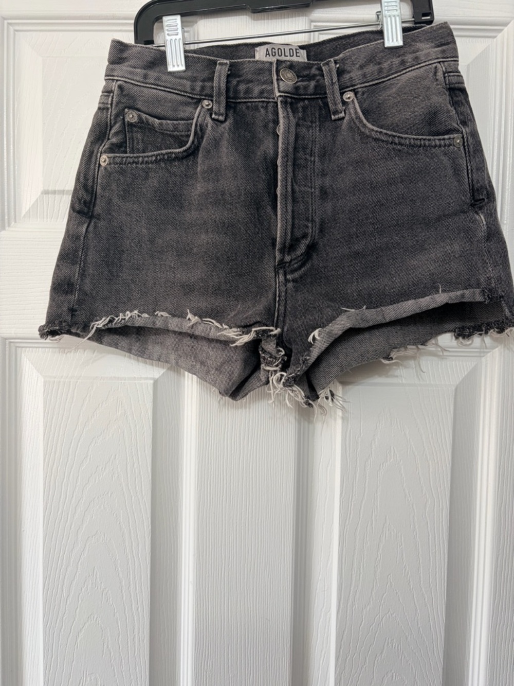 Agolde Black High-Rise Distressed Denim Shorts size 24